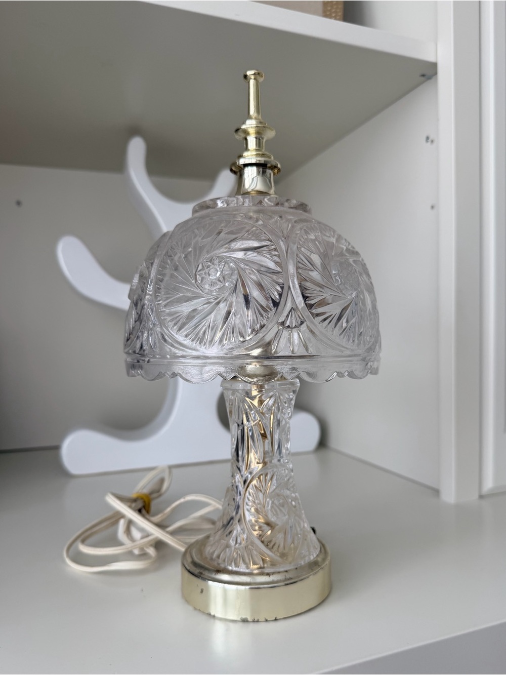 Vintage 60’S Antique Mushroom Glass Crystal Table Top Lamp 11.5” Working order